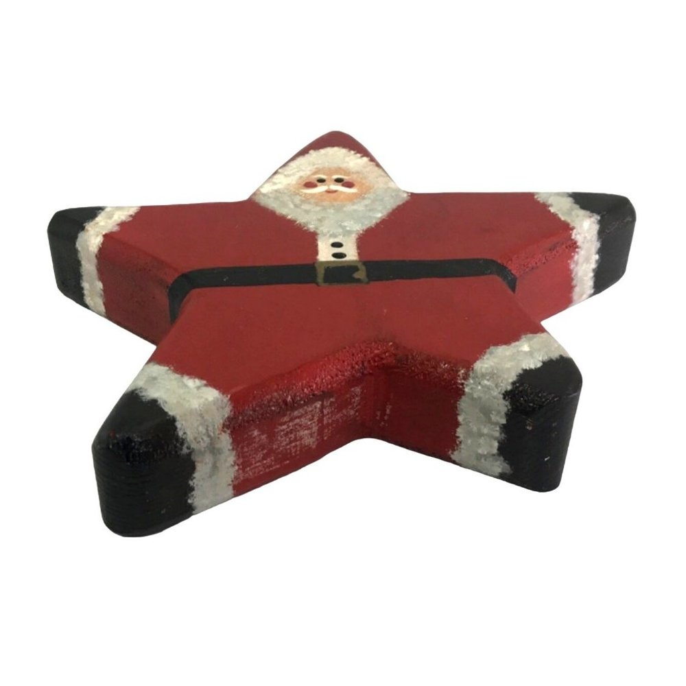 Hand Painted Tole Santa on Freeform Wood Star Christmas 8 in - Picture 2 of 6